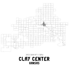 Clay Center Kansas. US street map with black and white lines.