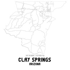 Obraz premium Clay Springs Arizona. US street map with black and white lines.
