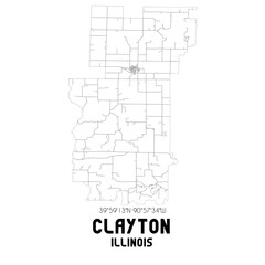 Clayton Illinois. US street map with black and white lines.