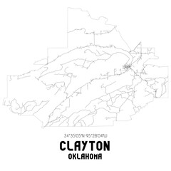 Clayton Oklahoma. US street map with black and white lines.