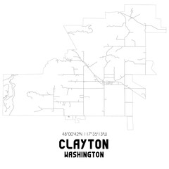Clayton Washington. US street map with black and white lines.