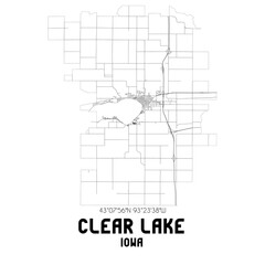 Clear Lake Iowa. US street map with black and white lines.