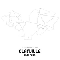 Clayville New York. US street map with black and white lines.