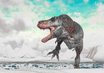 tyrannosaurus rex is under attack on ice land