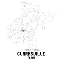 Obraz premium Clarksville Texas. US street map with black and white lines.