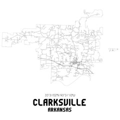 Clarksville Arkansas. US street map with black and white lines.