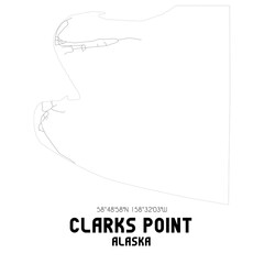 Clarks Point Alaska. US street map with black and white lines.