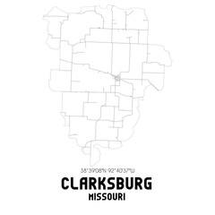 Clarksburg Missouri. US street map with black and white lines.