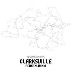 Clarksville Pennsylvania. US street map with black and white lines.