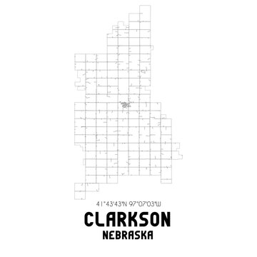 Clarkson Nebraska. US street map with black and white lines.