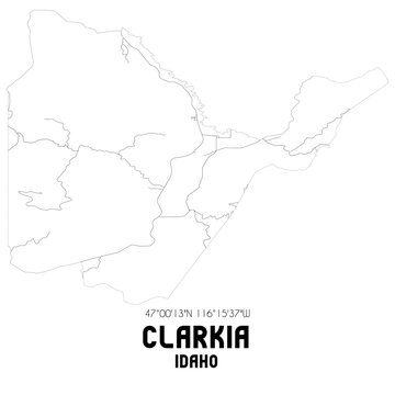 Clarkia Idaho. US street map with black and white lines.