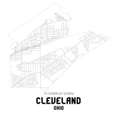 Cleveland Ohio. US street map with black and white lines.