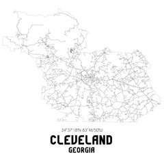 Cleveland Georgia. US street map with black and white lines.