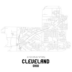 Cleveland Ohio. US street map with black and white lines.
