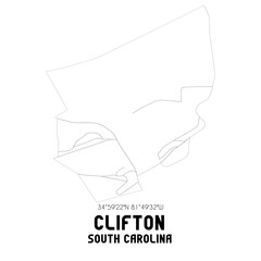 Clifton South Carolina. US street map with black and white lines.