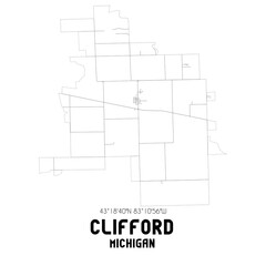 Clifford Michigan. US street map with black and white lines.