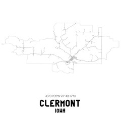Clermont Iowa. US street map with black and white lines.