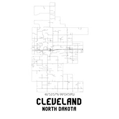 Cleveland North Dakota. US street map with black and white lines.