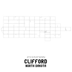 Clifford North Dakota. US street map with black and white lines.