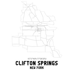 Clifton Springs New York. US street map with black and white lines.