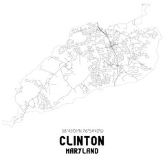 Clinton Maryland. US street map with black and white lines.