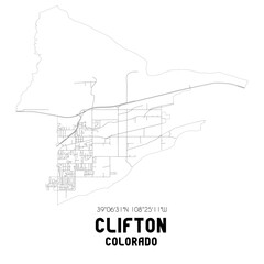 Clifton Colorado. US street map with black and white lines.