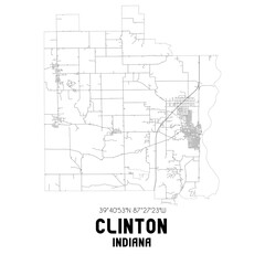Clinton Indiana. US street map with black and white lines.
