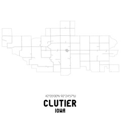 Clutier Iowa. US street map with black and white lines.