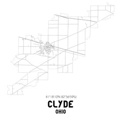 Clyde Ohio. US street map with black and white lines.