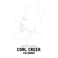 Coal Creek Colorado. US street map with black and white lines.