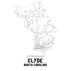 Clyde North Carolina. US street map with black and white lines.