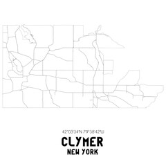 Clymer New York. US street map with black and white lines.