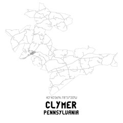 Fototapeta na wymiar Clymer Pennsylvania. US street map with black and white lines.