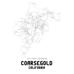 Coarsegold California. US street map with black and white lines.
