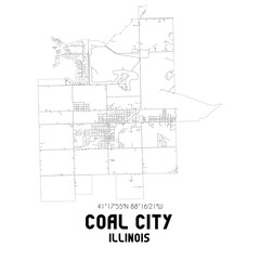 Coal City Illinois. US street map with black and white lines.