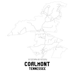 Coalmont Tennessee. US street map with black and white lines.