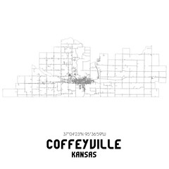 Coffeyville Kansas. US street map with black and white lines.