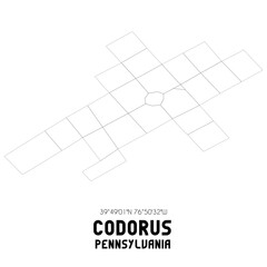 Codorus Pennsylvania. US street map with black and white lines.