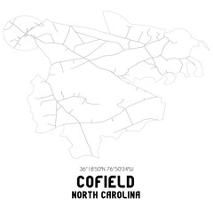 Cofield North Carolina. US street map with black and white lines.