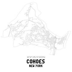 Cohoes New York. US street map with black and white lines.