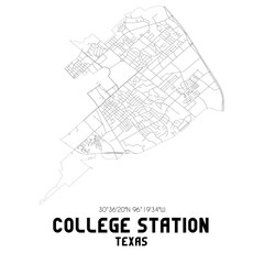 College Station Texas. US street map with black and white lines.