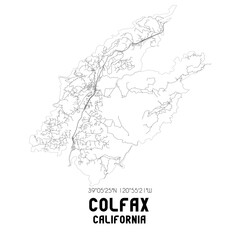 Colfax California. US street map with black and white lines.