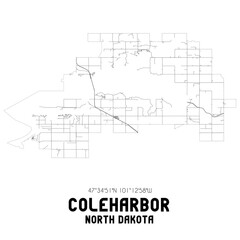 Coleharbor North Dakota. US street map with black and white lines.