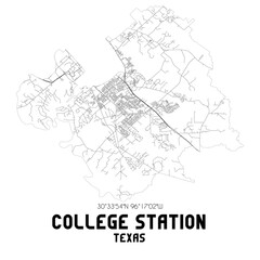 Fototapeta na wymiar College Station Texas. US street map with black and white lines.