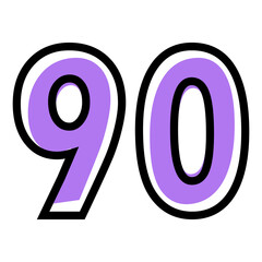 Vector number 90 with purple color and black outline