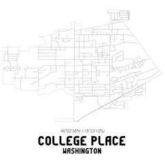 College Place Washington. US street map with black and white lines.