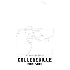 Collegeville Minnesota. US street map with black and white lines.