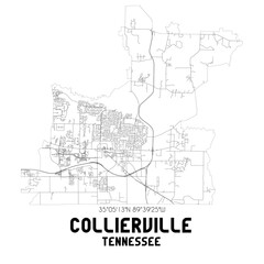 Collierville Tennessee. US street map with black and white lines.