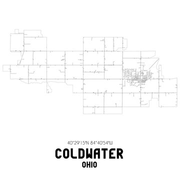 Coldwater Ohio. US Street Map With Black And White Lines.