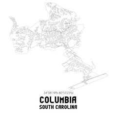 Columbia South Carolina. US street map with black and white lines.